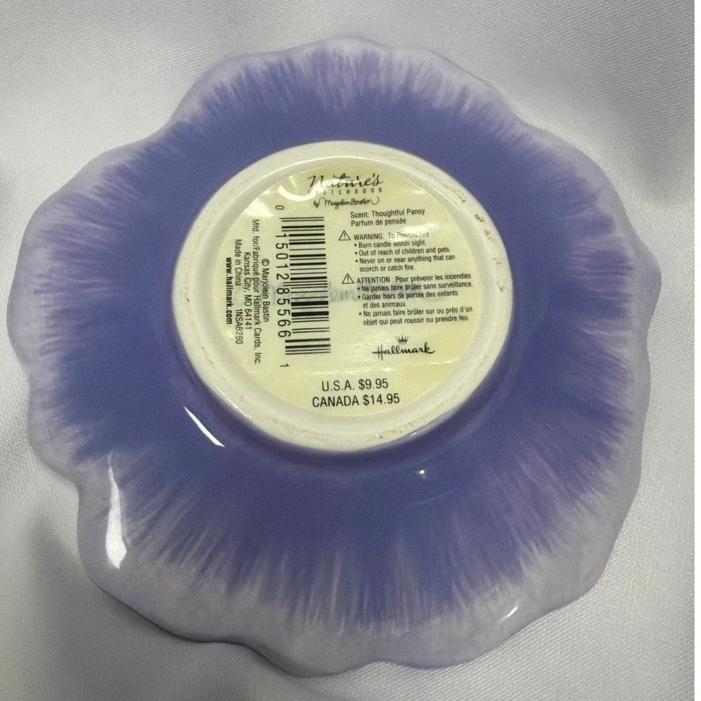 Hallmark Marjolein Bastin‎ Pansy Flower Ceramic Candle Plate Purple Small Floral